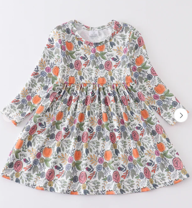 Pumpkin floral print dress for girls