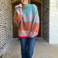 TURTLE NECK COLOR BLOCK KNIT SWEATER PULLOVER