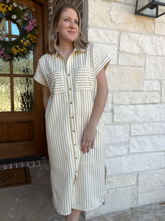 Striped midi dress in taupe