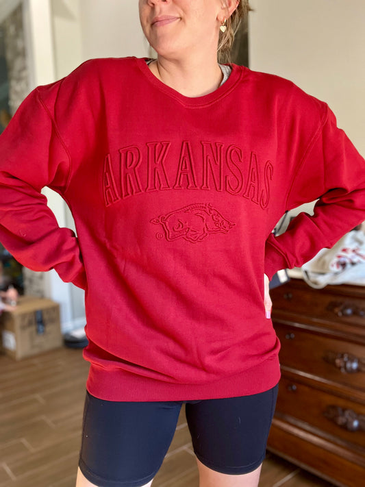 Embossed Arkansas sweatshirt- red