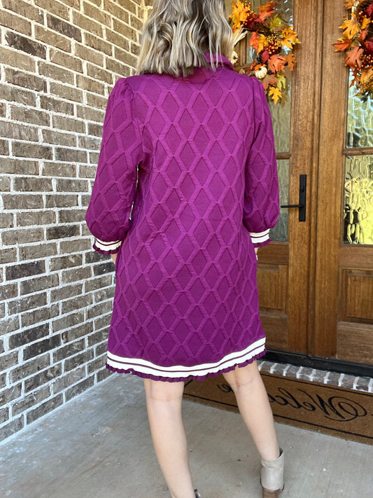 Puff sleeve pullover dress in plum