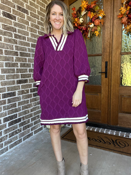 Puff sleeve pullover dress in plum