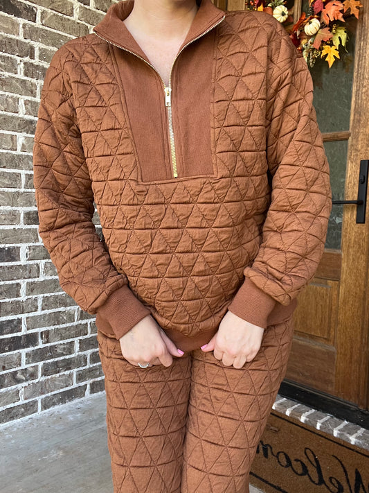 Quilted Half Zip Top- copper