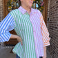 Pink combo striped button down