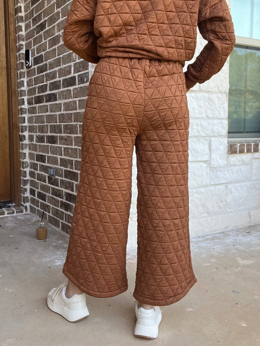 Quilted Wide Leg Pants- copper