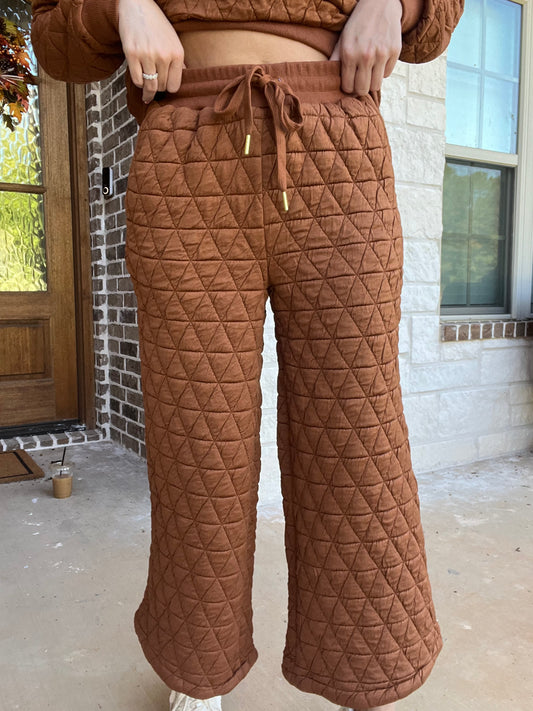 Quilted Wide Leg Pants- copper