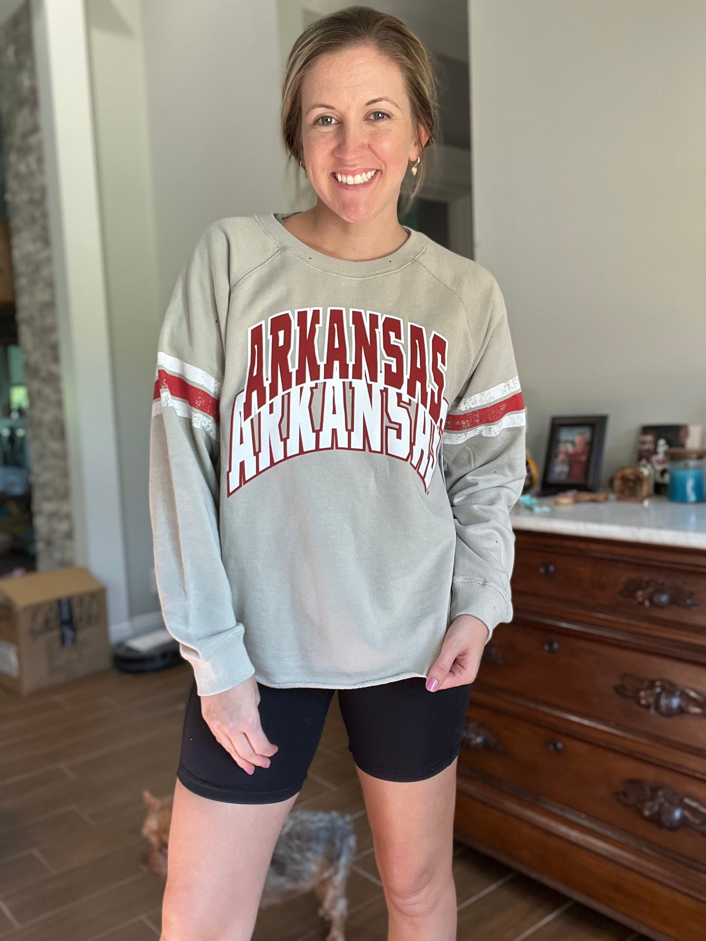 Arkansas Stokes Stack Varsity Crewneck Sweatshirt