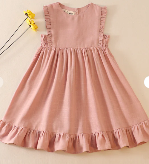 PINK LINEN RUFFLE DRESS